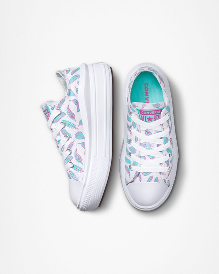 Girls' Converse Chuck Taylor All Star Move Feathers Low Top Platform Shoes White / Light Turquoise | AU E50C3V